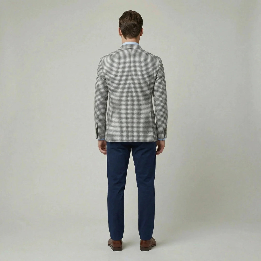 Formele heren blazer met klassieke revers en pied-de-poule design. Comfortabel jasje voor een strakke look.