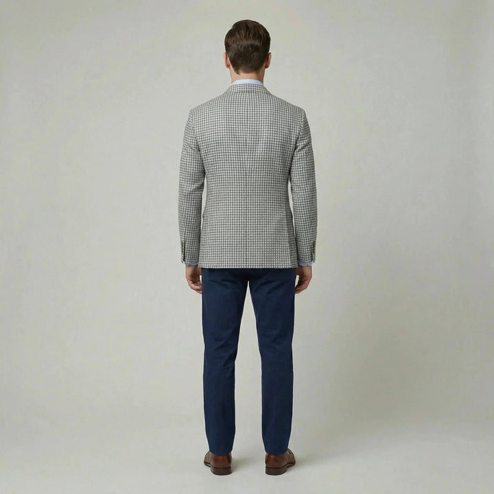 Formele heren blazer met klassieke revers en pied-de-poule design. Comfortabel jasje voor een strakke look.
