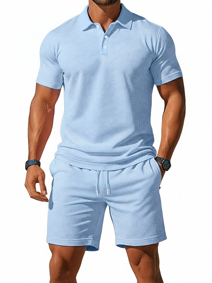 Heren polo en korte broek set, stijlvolle zomerset voor mannen. Casual en comfortabele vrijetijdskleding.