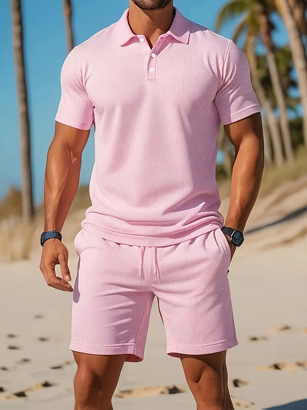 Moderne poloset voor heren, inclusief korte broek. Stijlvolle en ademende zomerset voor elke gelegenheid.