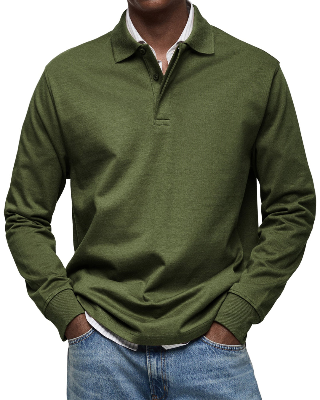 Comfortabele heren polo met lange mouwen voor dagelijks gebruik. Basic herenmode, warm voor de winter.