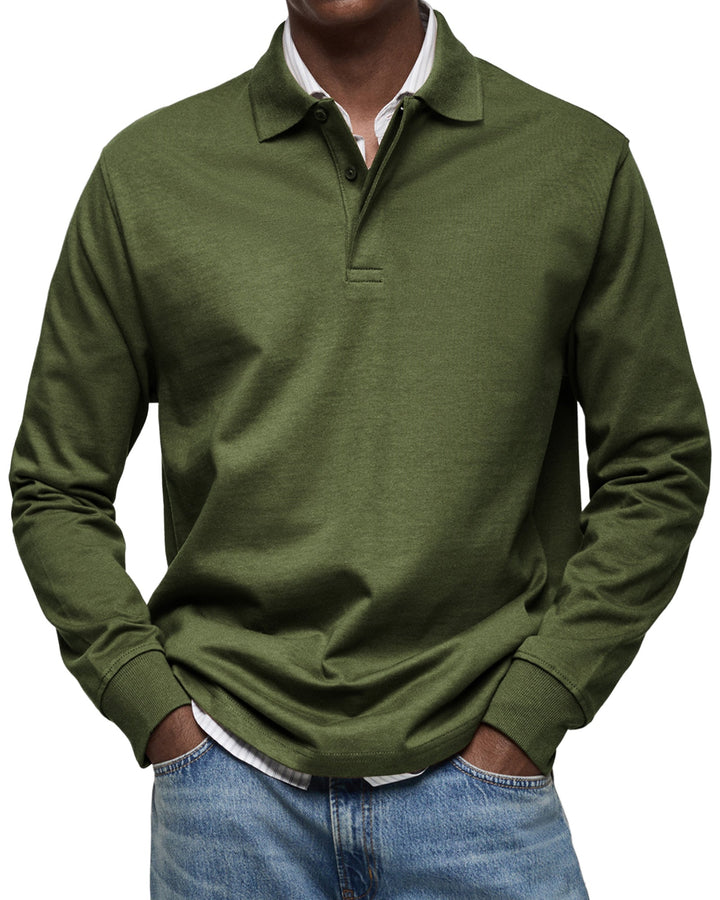 Comfortabele heren polo met lange mouwen voor dagelijks gebruik. Basic herenmode, warm voor de winter.