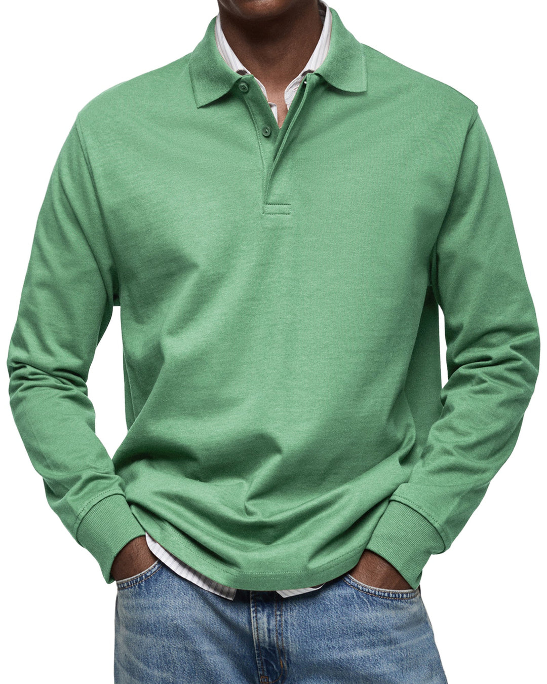 Klassieke heren polo met lange mouwen en knoopsluiting, tijdloze en stijlvolle herenmode.