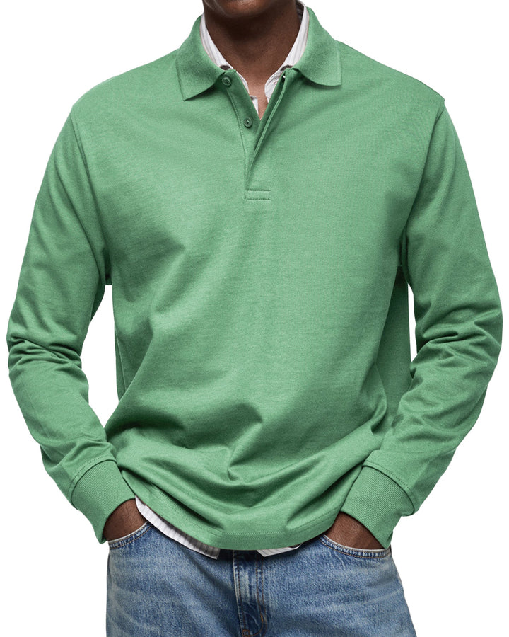 Klassieke heren polo met lange mouwen en knoopsluiting, tijdloze en stijlvolle herenmode.