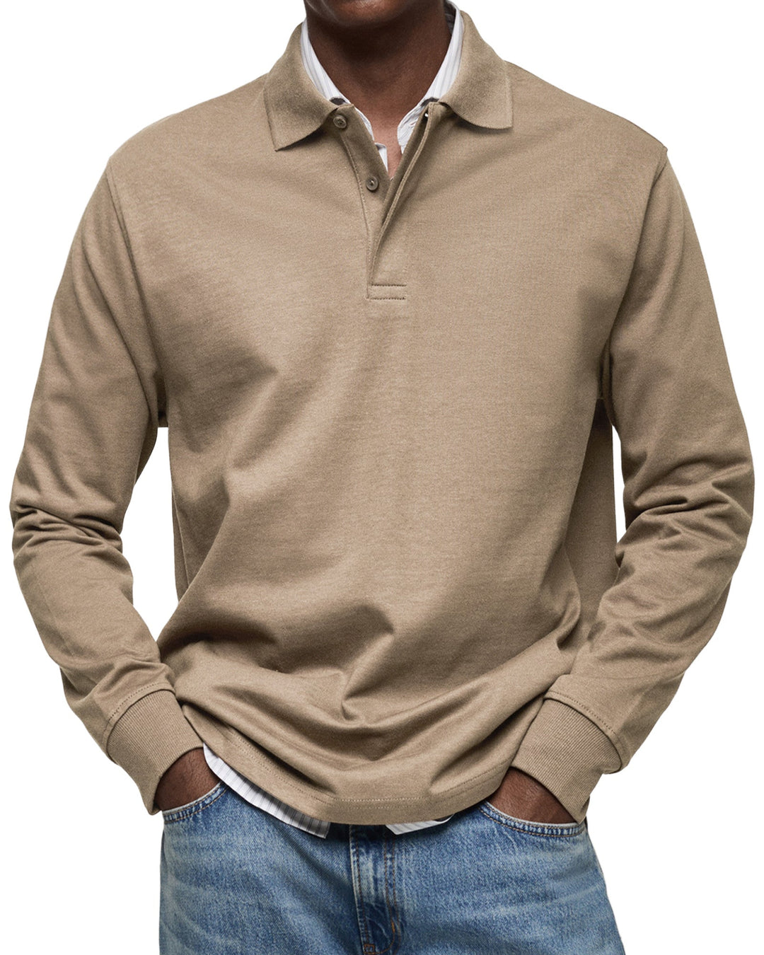 Trendy heren polo met lange mouwen, comfortabele casual herenmode voor winter en herfst.