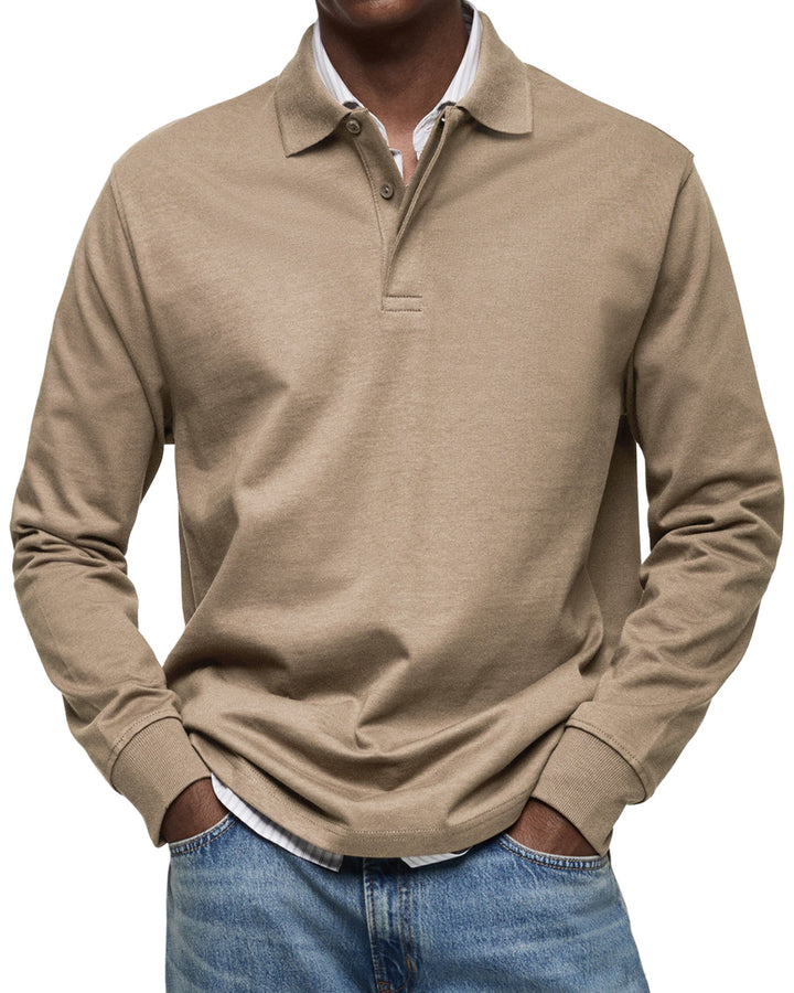 Trendy heren polo met lange mouwen, comfortabele casual herenmode voor winter en herfst.