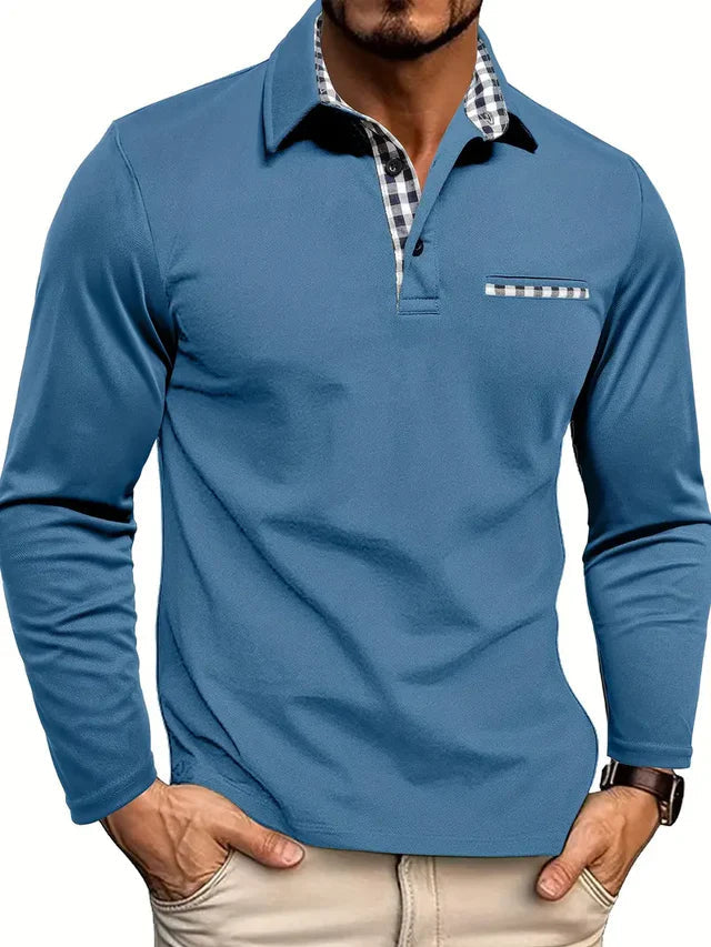 Elegante heren polo met lange mouwen, ideaal voor een smart casual look. Comfortabele herenkleding met tijdloze stijl.