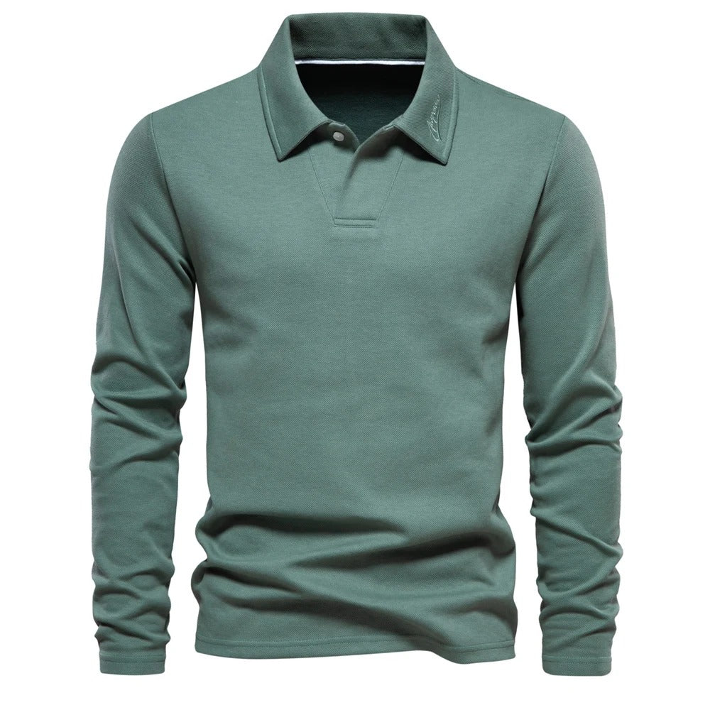 Klassiek heren poloshirt met lange mouwen, geschikt voor lente en herfst smart casual gelegenheden.