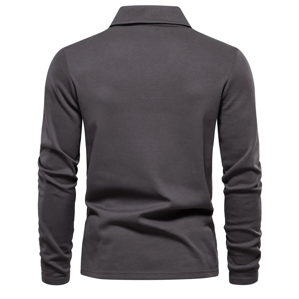 Elegant heren poloshirt lange mouwen met klassieke kraag, comfortabele keuze voor de lente- en herfstgarderobe.