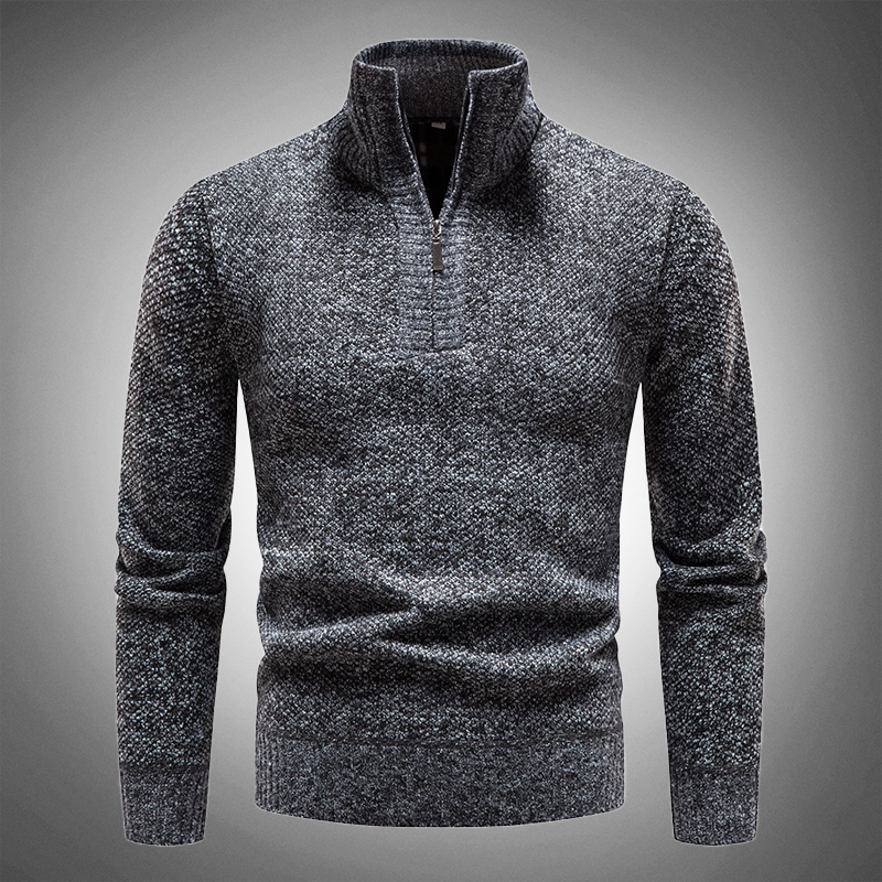 Blauwe heren pullover met comfortabele halfhoge kraag, perfect voor lente en herfst.