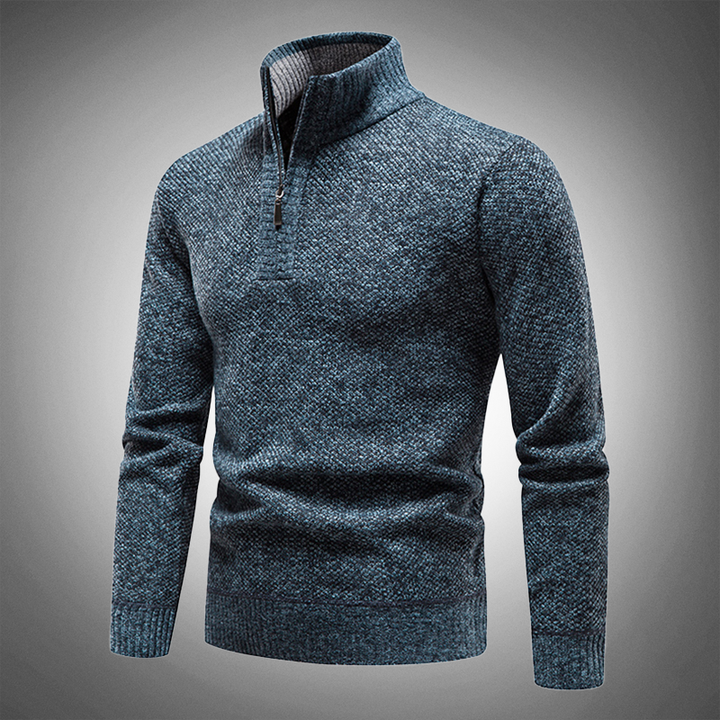 Rode heren sweater, comfortabel met halfhoge kraag, ideaal voor casual winterdagen.