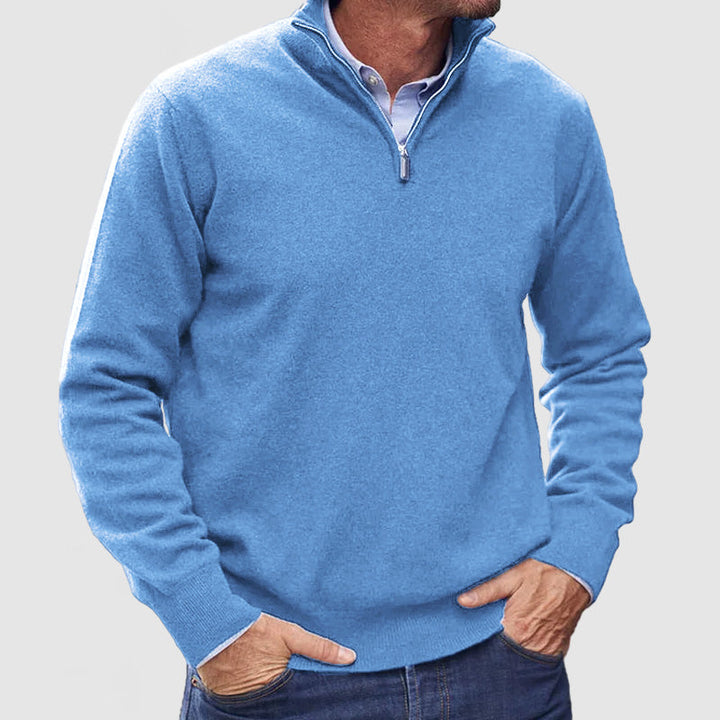 Veelzijdige heren pullover met rits, makkelijk te combineren voor casual of chique zakelijke stijl.