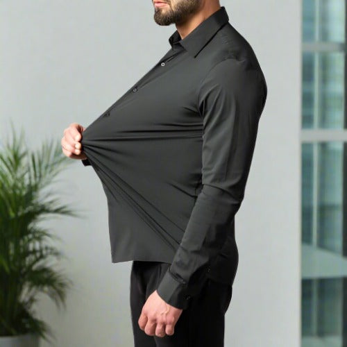 Modieus zakelijk heren overhemd; rekbaar voor een strakke, comfortabele look.