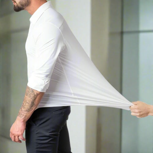 Casual heren stretch overhemd; ideaal voor ontspanning met zijn flexibele pasvorm.