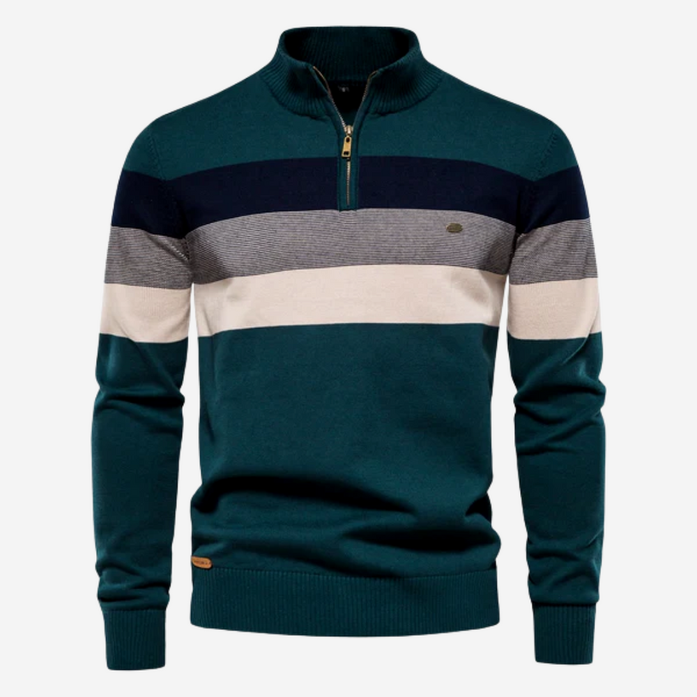 Comfortabele heren pullover met retro strepen en rits, ideaal voor dagelijkse casual mode.