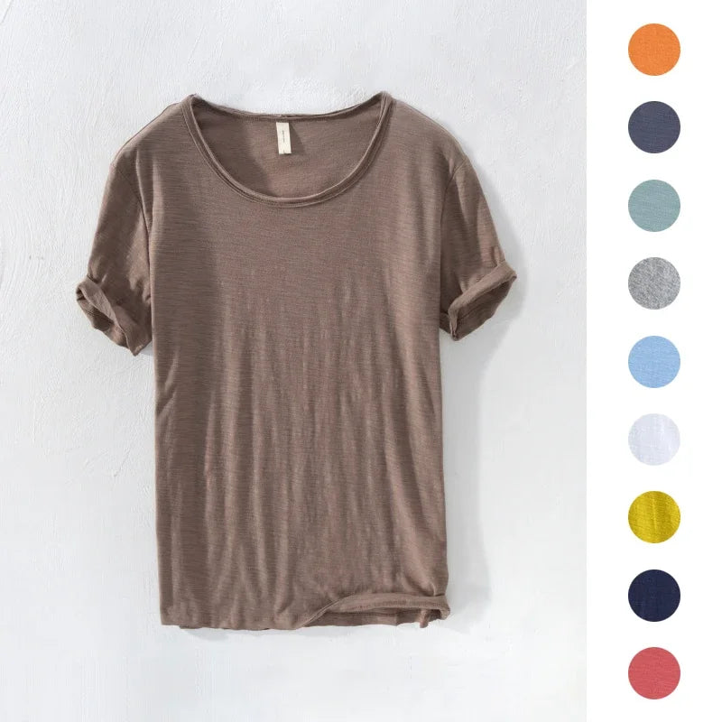 Heren retro slim-fit T-shirt met ruwe rand, O-hals. Ideaal voor casual lente- en zomerlooks.