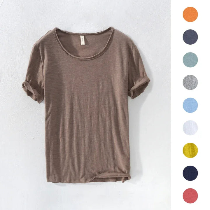 Heren retro slim-fit T-shirt met ruwe rand, O-hals. Ideaal voor casual lente- en zomerlooks.