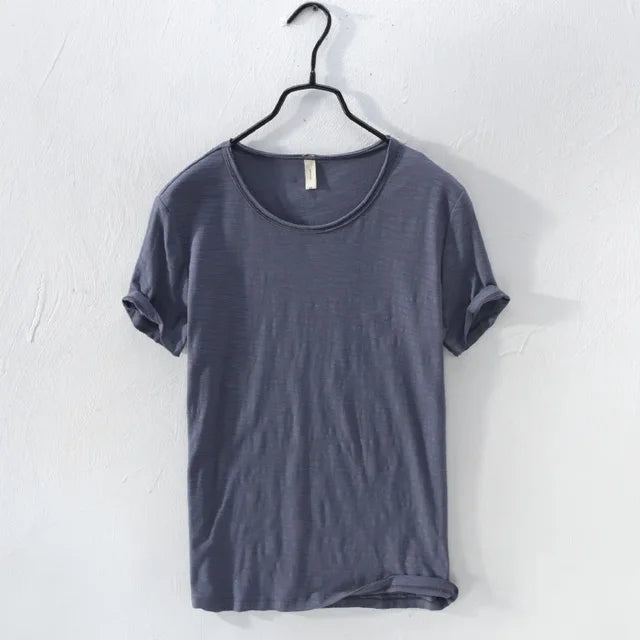 Gevouwen heren T-shirt, retro look, slim-fit, met ruwe rand. Comfortabele kleding voor elke dag.