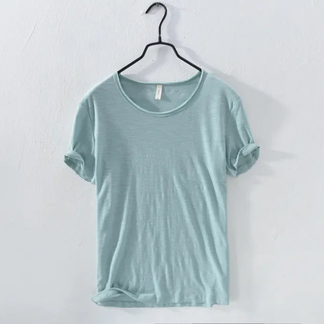 Lente/zomer heren T-shirt, comfortabel slim-fit model, ruwe rand, retro casual stijl.