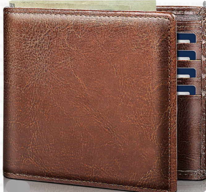Veilige heren bifold portemonnee met RFID blokkering, echt leer, ideaal voor pasjes en bankbiljetten.