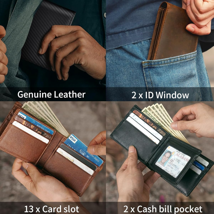 Heren RFID bifold portemonnee van echt leer, stijlvol accessoire voor de moderne man.