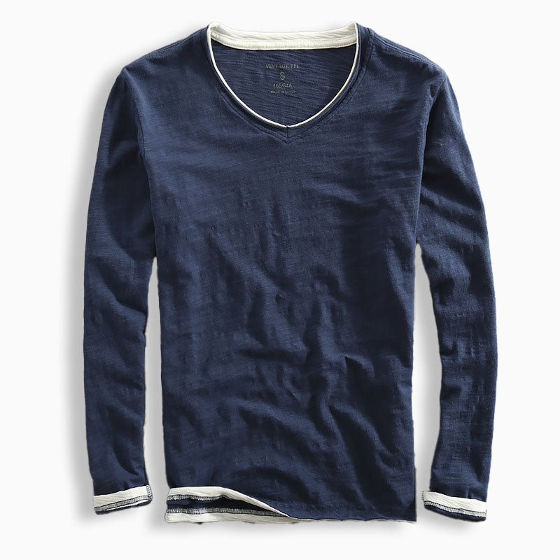 Heren shirt met lange mouwen, moderne stijl en elegante contrastafwerking, perfect voor smart casual gelegenheden.