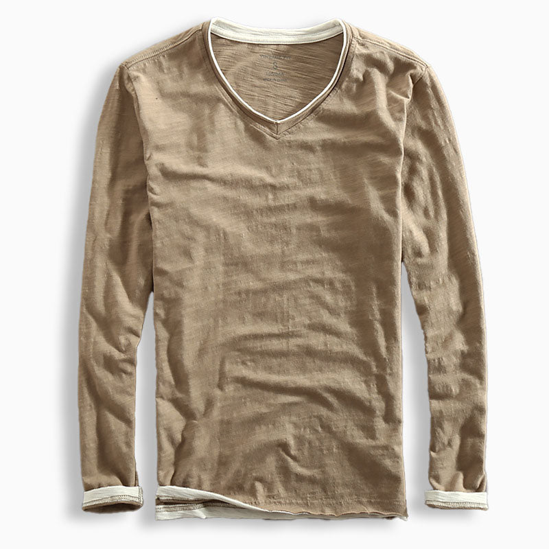 Comfortabel heren shirt met lange mouwen, ademend voor lente/herfst, V-hals en een moderne pasvorm.