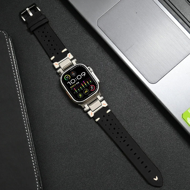 Comfortabele heren smartwatch band van hoogwaardig siliconen. Geschikt voor Apple Watch 42mm, 44mm, 45mm, Ultra 49mm.