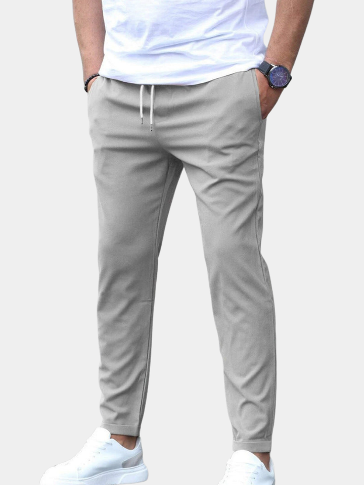 Comfortabele heren slim fit broek met flexibele elastische taille en trekkoord; veelzijdig en modieus.