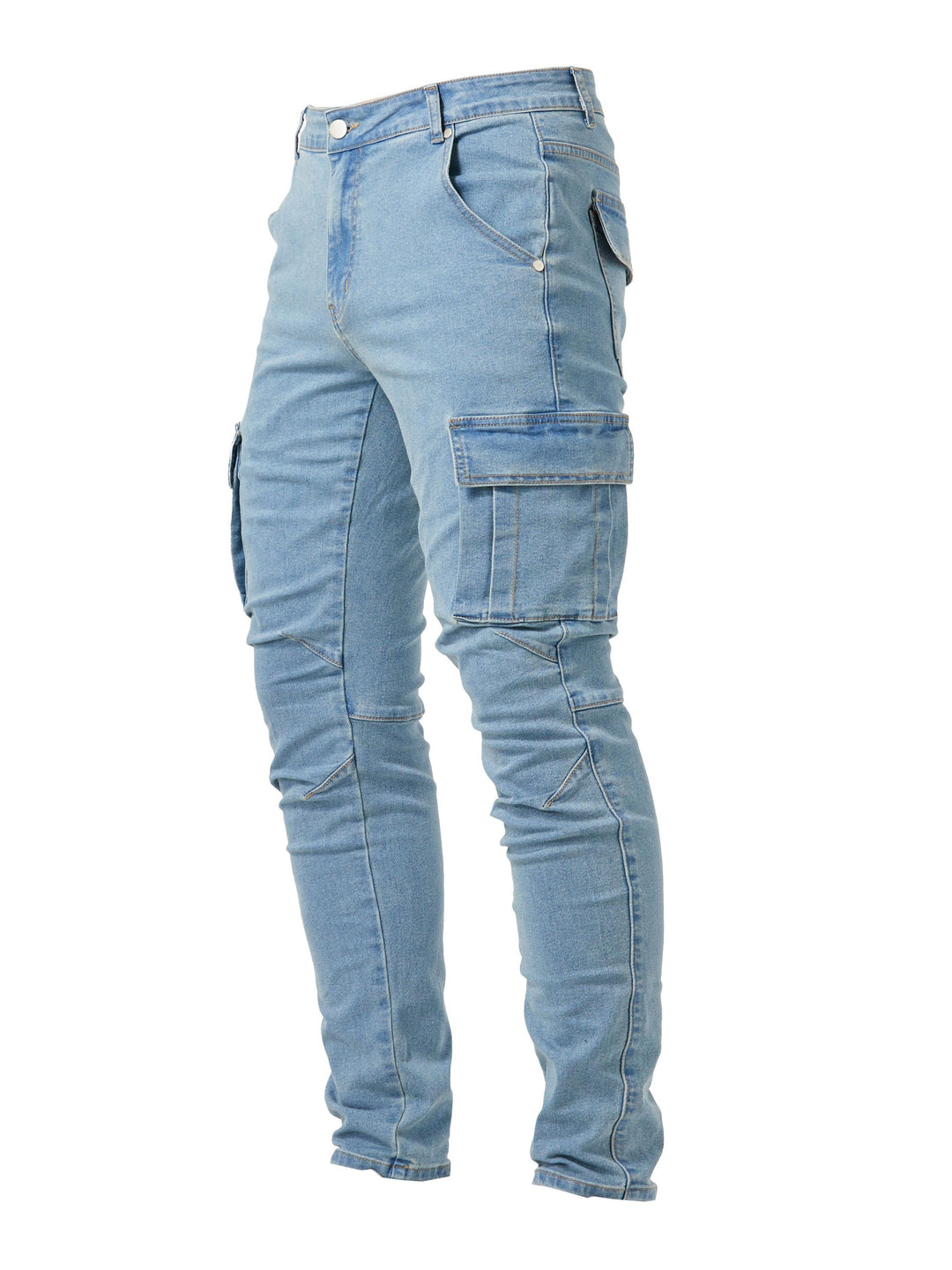 Heren slim fit cargo jeans in donkerblauw, ideaal voor een casual of streetwear look, met comfortabele stretch.
