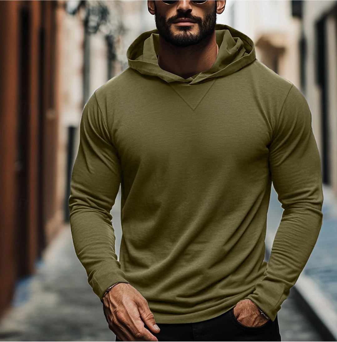 Stijlvolle slim fit heren hoodie met capuchon, warm en comfortabel voor herfst en winter casual mode.