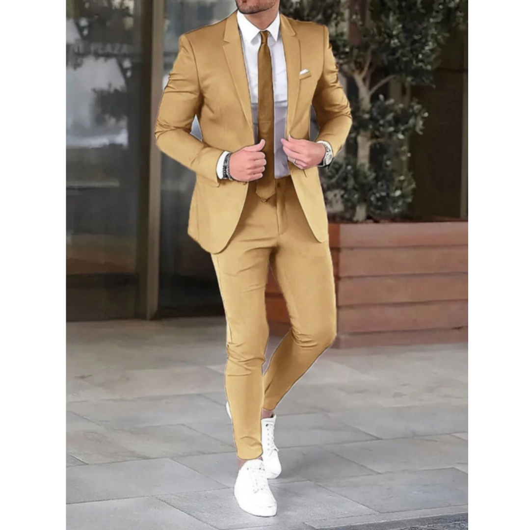 Heren slim fit maatpak voor moderne man. Ideaal formeel pak voor zakelijke meetings of feestelijke gelegenheden.