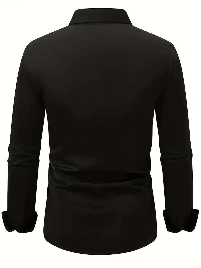 Donkerblauw heren overhemd slim fit met klassieke kraag, lange mouw, voor een sophisticated look.