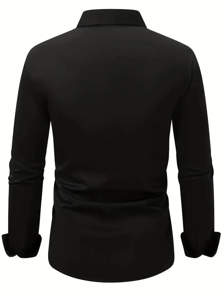 Donkerblauw heren overhemd slim fit met klassieke kraag, lange mouw, voor een sophisticated look.