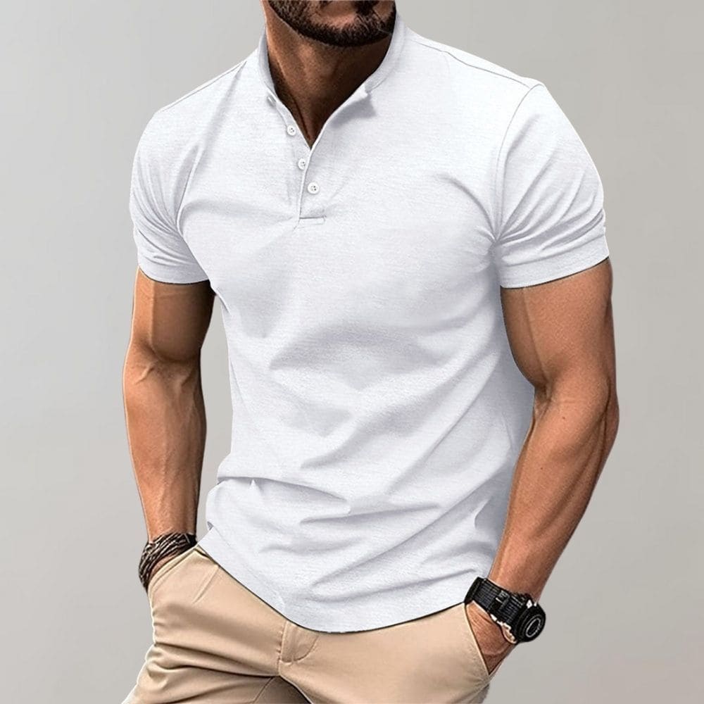 Stijlvolle herenpolo met staande kraag en knoopsluiting. Perfecte slim fit voor een casual of smart casual look.