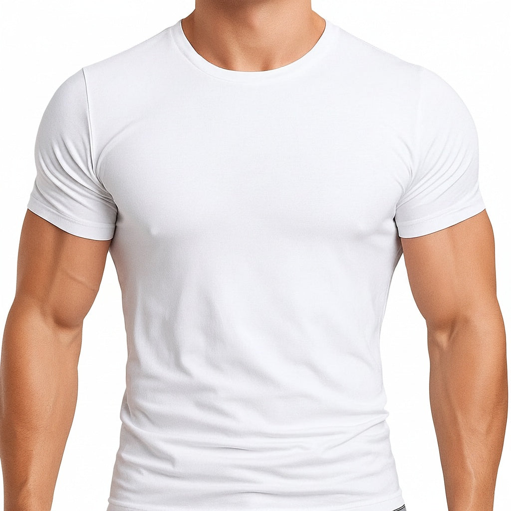 Heren slim fit t-shirt met ronde hals en korte mouwen, ideaal voor een comfortabele casual stijl.