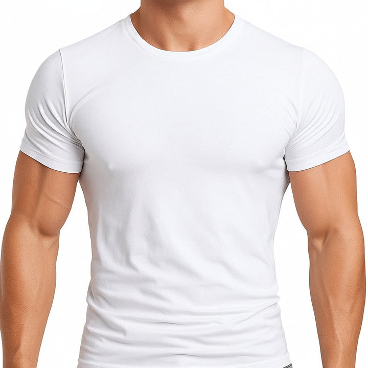 Heren slim fit t-shirt met ronde hals en korte mouwen, ideaal voor een comfortabele casual stijl.