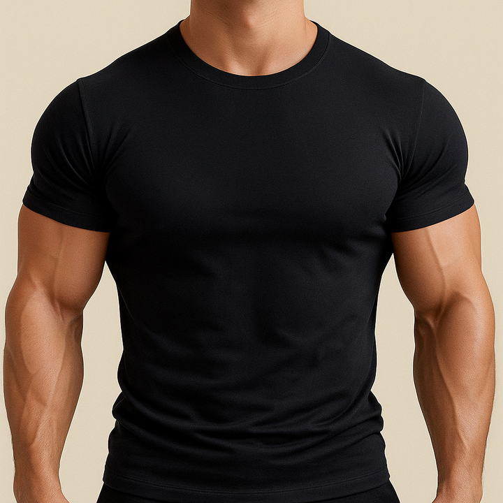Basic heren t-shirt slim fit met ronde hals, een comfortabele essentiële korte mouw voor elke dag.
