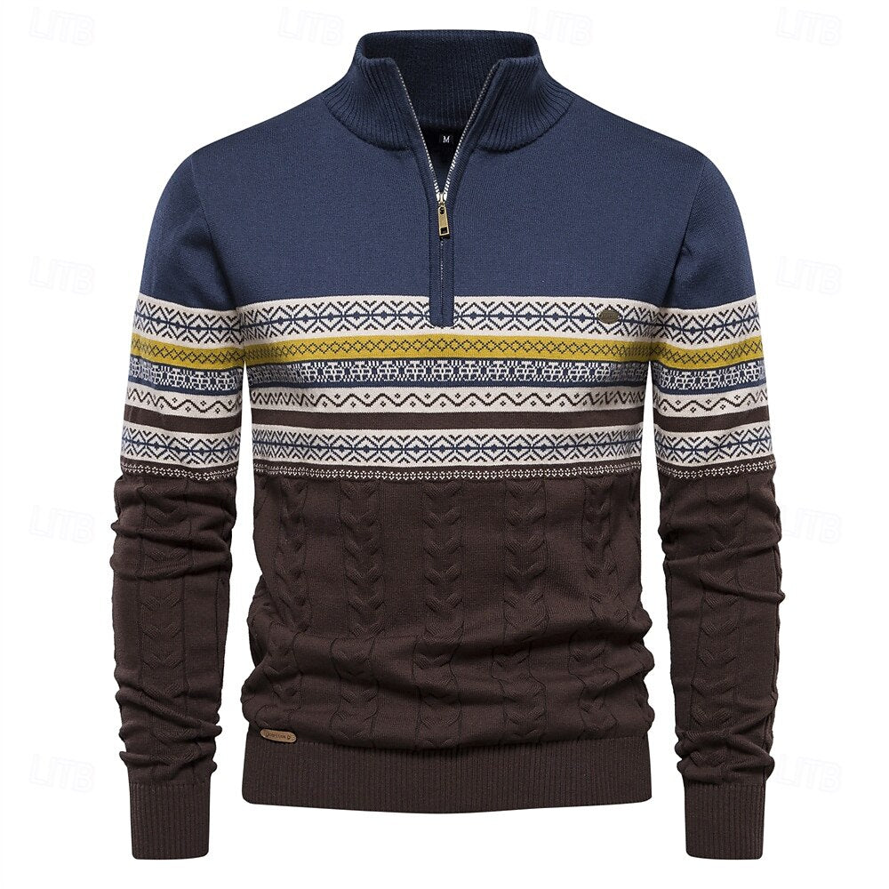 Elegante heren ribgebreide trui met halve rits; slim fit design voor winter & herfstmode.