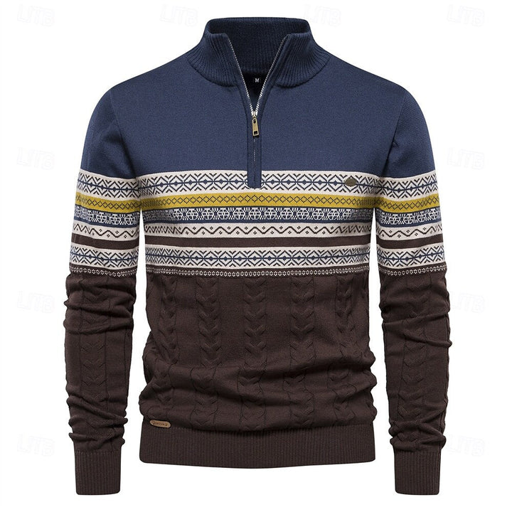 Elegante heren ribgebreide trui met halve rits; slim fit design voor winter & herfstmode.