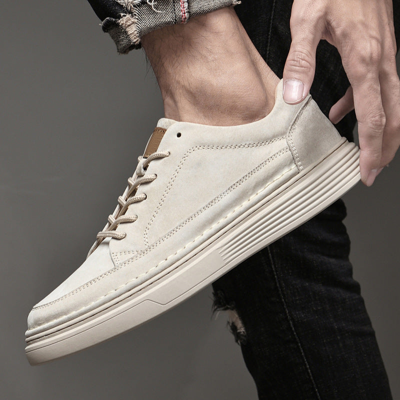 Heren casual sneakers met dikke zool; wit, bruin, khaki kleuren, perfect voor elke dag.