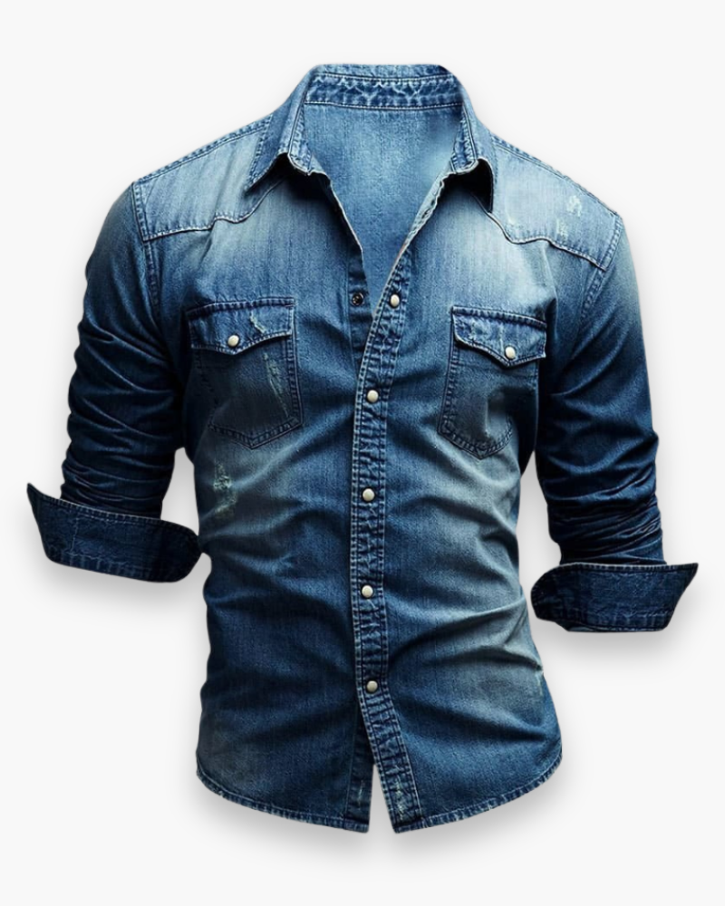 Stijlvol heren denim overhemd met lange mouwen, ideaal voor een relaxte en tijdloze outfit.