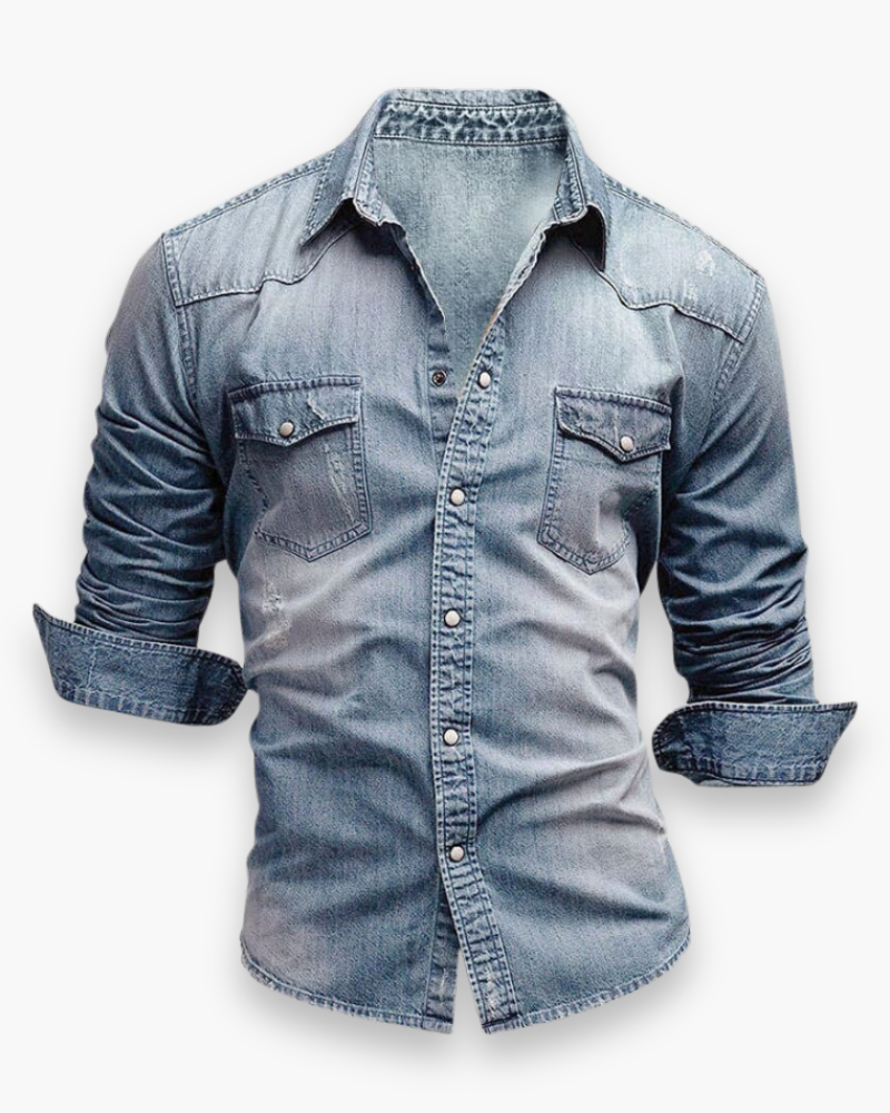 Klassiek heren spijkeroverhemd van hoogwaardig denim, met knopen en nette afwerking.
