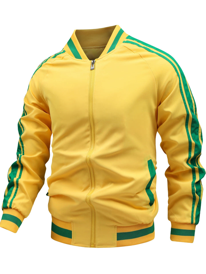 Herenjack met vintage look en sportieve strepen, comfortabele en stijlvolle bovenkleding.