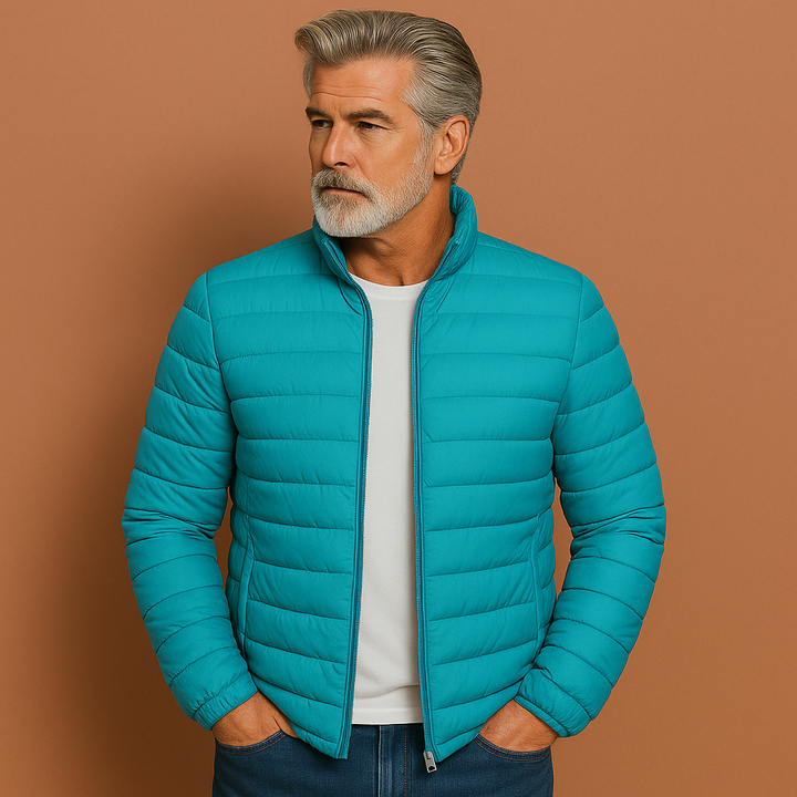 Moderne heren lentejas met opstaande kraag, comfortabel en stijlvol voor herfst en lente.