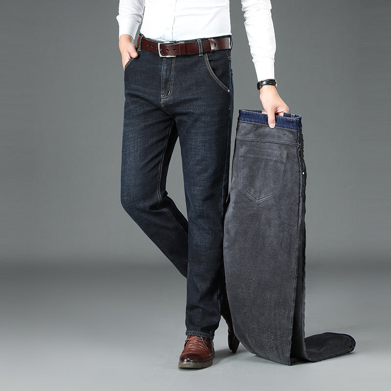 Heren straight leg jeans met warme fleecevoering, ideaal voor winter comfort en dagelijkse casual mode.