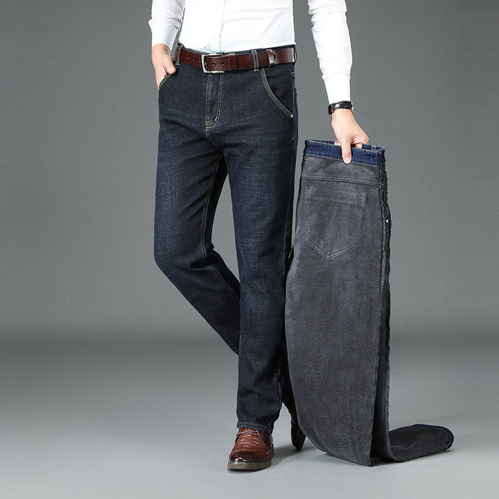 Heren straight leg jeans met warme fleecevoering, ideaal voor winter comfort en dagelijkse casual mode.