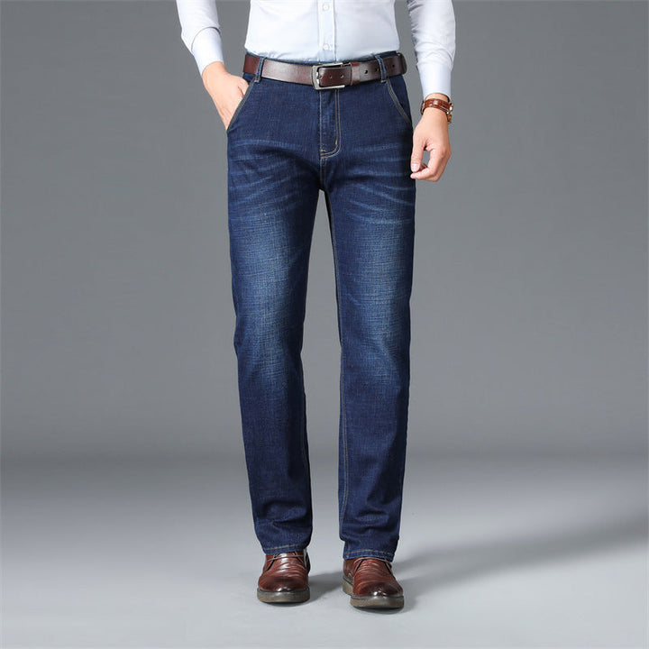 Zwarte winter heren jeans met rechte pijpen en warme fleecevoering, ideaal voor koude dagen en casual mode.