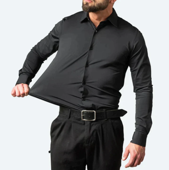 Heren stretch overhemd met lange mouwen, perfecte pasvorm. Comfortabel smart casual shirt voor elke dag.