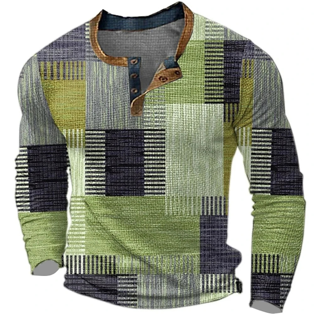 Stijlvol heren sweatshirt, lange mouwen, casual trui met knoopkraag en trendy patchwork design.